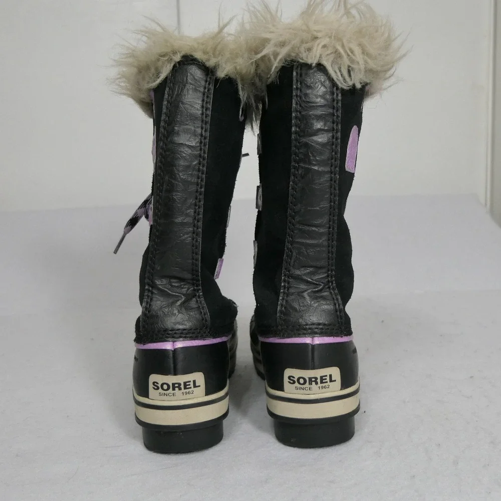 Sorel Youth Joan of Arctic Boots Size 5 Black Purple Waterproof Rugged Insulated